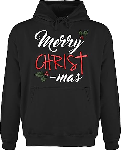 Hoodie Herren Pullover Männer - Weihnachten Geschenke Christmas Bekleidung - Merry Christ-Mas - Watercolor weiß - 3XL - Schwarz - Weihnachtspullover weihnachtsmotiv Pulli weihnachspullis weihnacht von Shirtracer