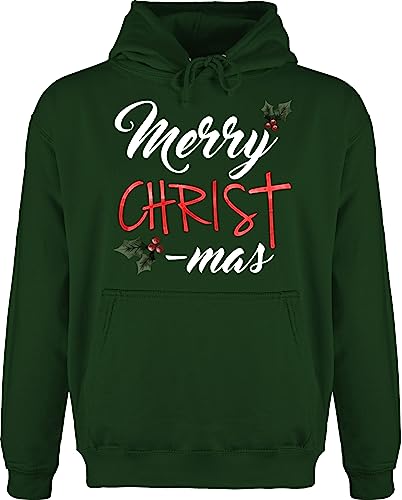 Hoodie Herren Pullover Männer - Weihnachten Geschenke Christmas Bekleidung - Merry Christ-Mas - Watercolor weiß - M - Dunkelgrün - Weihnachts Sachen weihnachtshoodies von Shirtracer