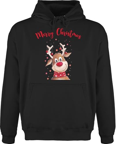Hoodie Herren Pullover Männer - Weihnachten - Merry Christmas Rentier I Elch - S - Schwarz - rentierpulli Weihnachtspullover weihnachtsmotiv Familie Hoody rentierpullover weihnachspullis weihnacht von Shirtracer