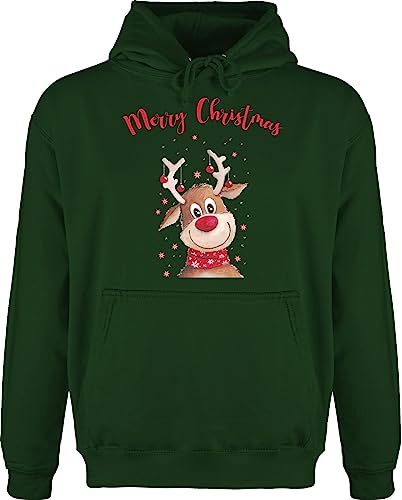 Hoodie Herren Pullover Männer - Weihnachten - Merry Christmas Rentier I Elch - L - Dunkelgrün - rentierpulli Weihnachtspullover weihnachtsmotiv Familie Hoody rentierpullover weihnachspullis von Shirtracer