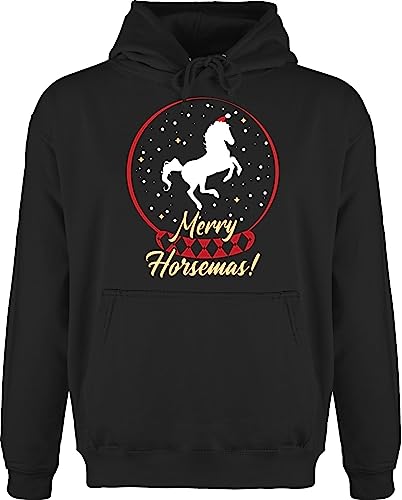 Hoodie Herren Pullover Männer - Weihnachten Geschenke Christmas Bekleidung - Merry Horsemas! - weiß - XXL - Schwarz - weihnachtshoodi Weihnachtspullover weihnachtsmotiv weihnacht Pferd Pulli von Shirtracer
