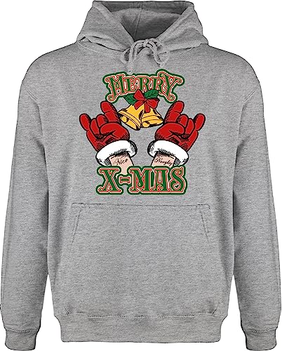 Hoodie Herren Pullover Männer - Weihnachten Geschenke Christmas Bekleidung - Merry X-Mas Rock Santa - 4XL - Grau meliert - Weihnachtspullover weihnachtsmotiv x Mas Pulli weihnachspullis weihnacht von Shirtracer