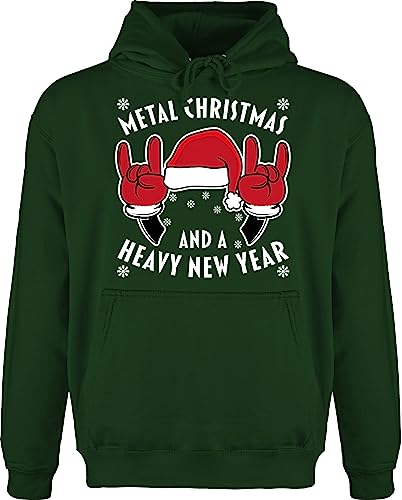 Hoodie Herren Pullover Männer - Weihnachten - Metal Christmas and a Heavy New Year - weiß - XXL - Dunkelgrün - weinachtspullie Weihnachts Geschenk Hoodi weihnachspulli Merry swetry von Shirtracer