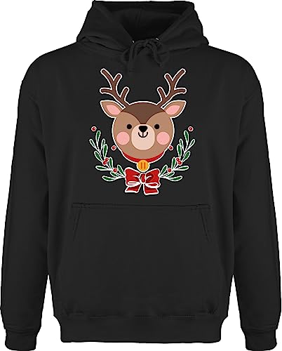 Hoodie Herren Pullover Männer - Weihnachten Geschenke Christmas Bekleidung - REH mit Weihnachtsschmuck - weiß - S - Schwarz - Weihnachtspullover weihnachtsmotiv Pulli weihnachspullis weihnacht von Shirtracer