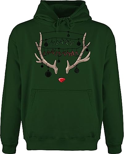 Hoodie Herren Pullover Männer - Weihnachten Geschenke Christmas Bekleidung - Rentier Geweih - schwarz - L - Dunkelgrün - weihnachtspollover weihachten weihnaachtspullover weihnachtlich von Shirtracer