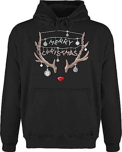 Hoodie Herren Pullover Männer - Weihnachten Geschenke Christmas Bekleidung - Rentier Geweih - weiß - 5XL - Schwarz - Weihnachtspullover weihnachspullis weihnachtsmotiv Pulli weihnachtpullover von Shirtracer