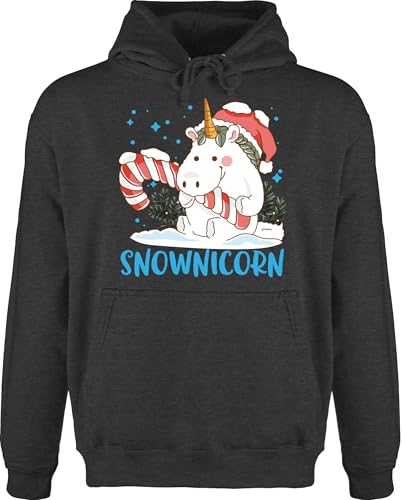 Hoodie Herren Pullover Männer - Weihnachten Geschenke Christmas Bekleidung - Snownicorn - blau - S - Anthrazit meliert - Einhorn Weihnachtspullover weihnachspullis weihnachtsmotiv Pulli von Shirtracer