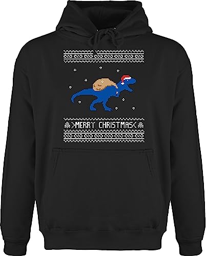 Hoodie Herren Pullover Männer - Weihnachten Geschenke Bekleidung - Ugly Christmas I T-Rex Merry Christmas - XL - Schwarz - trex Weihnachtspullover weihnachspullis weihnachtsmotiv Dinosaur Pulli von Shirtracer