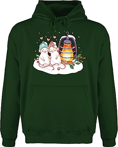 Hoodie Herren Pullover Männer - Weihnachten Geschenke Christmas Bekleidung - Weihnachtliche Mäuse mit Laterne - L - Dunkelgrün - Frohe Geschenk weihnacht weihnachtsmotiv Merry Familie von Shirtracer