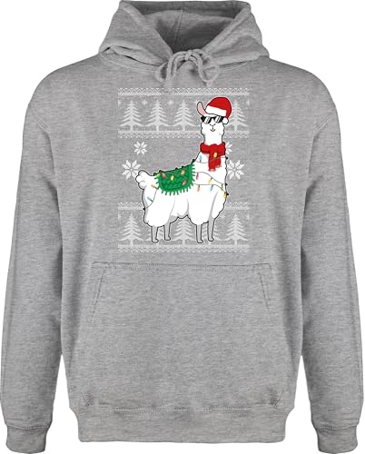 Hoodie Herren Pullover Männer - Weihnachten Geschenke Christmas Bekleidung - Weihnachtslama - weiß - 5XL - Grau meliert - Weihnachtspullover weihnachtsmotiv Pulli weihnachspullis weihnacht swetry von Shirtracer