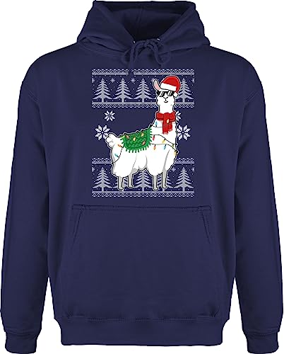 Hoodie Herren Pullover Männer - Weihnachten Geschenke Christmas Bekleidung - Weihnachtslama - weiß - 5XL - Navy Blau - Geschenk für arbeitskollegen Merry Familie vor Weihnachtspullover Frohe von Shirtracer