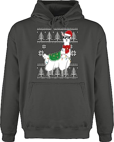 Hoodie Herren Pullover Männer - Weihnachten Geschenke Christmas Bekleidung - Weihnachtslama - weiß - S - Anthrazit - Weihnachtspullover weihnachtsmotiv Pulli weihnachspullis weihnacht swetry von Shirtracer