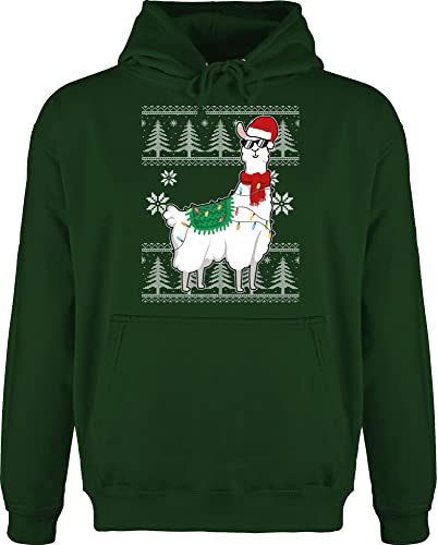 Hoodie Herren Pullover Männer - Weihnachten Geschenke Christmas Bekleidung - Weihnachtslama - weiß - S - Dunkelgrün - Weihnachtspullover weihnachtsmotiv Pulli weihnachspullis weihnacht swetry von Shirtracer