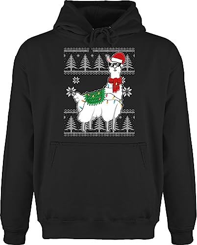 Hoodie Herren Pullover Männer - Weihnachten Geschenke Christmas Bekleidung - Weihnachtslama - weiß - S - Schwarz - Weihnachtspullover weihnachtsmotiv Pulli weihnachspullis weihnacht swetry von Shirtracer