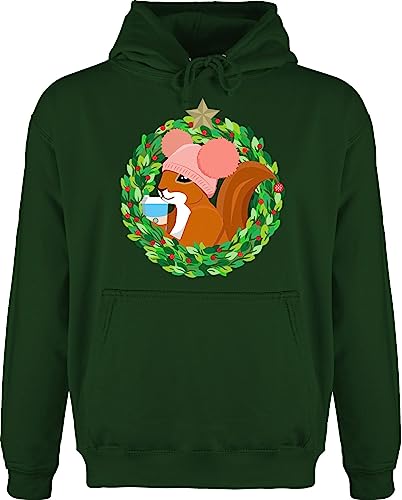 Hoodie Herren Pullover Männer - Weihnachten Geschenke Christmas Bekleidung - Winter Eichhörnchen Mütze - M - Dunkelgrün - „Christmas“ Pulli weihnachtsmotive+weihnachtsmotiven für Papas zu von Shirtracer