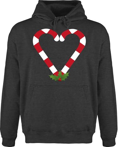Hoodie Herren Pullover Männer - Weihnachten Geschenke Christmas Bekleidung - Zuckerstangen Herz - L - Anthrazit meliert - Weihnachtspullover weihnachtsmotiv zuckerstange Pulli weihnachspullis von Shirtracer