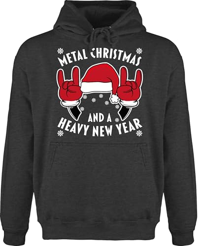 Hoodie Herren Pullover Männer - Weihnachten - Metal Christmas and a Heavy New Year - weiß - 3XL - Anthrazit meliert - Weihnachts Weihnachtspullover Hoody Merry x-Mas Xmas Pulli weihnachtdpulli von Shirtracer