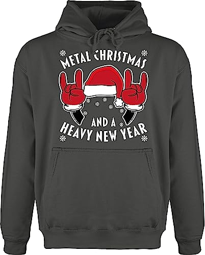 Hoodie Herren Pullover Männer - Weihnachten - Metal Christmas and a Heavy New Year - weiß - L - Anthrazit - Weihnachts Weihnachtspullover Hoody Merry x-Mas Xmas Pulli weihnachtdpulli x Mas pullis von Shirtracer