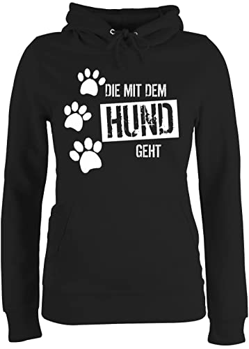 Pullover Damen Hoodie Frauen - Geschenk für Hundebesitzer - Die mit dem Hund geht - M - Schwarz - Hoddies/pullies hundepullover Hundehalter Kapuze hundemensch flausch Pulli hundesprueche von Shirtracer