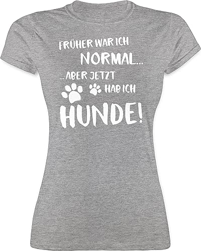 Shirt Damen - Geschenk für Hundebesitzer - Früher war ich normal jetzt hab ich Hunde - S - Grau meliert - Shirts mit hundesprüchen hundeshirts hundefan hundemama Tshirt hundeshirt Hundefans von Shirtracer