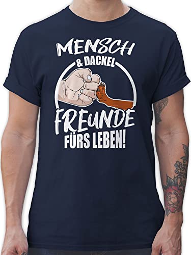 T-Shirt Herren - Geschenk für Hundebesitzer - Mensch & Dackel Freunde fürs Leben - L - Navy Blau - Hundefreunde männer Tshirt Hunde Shirt Dogs Kurzarm tiermotive Hund hundemotiven Hundefreund von Shirtracer