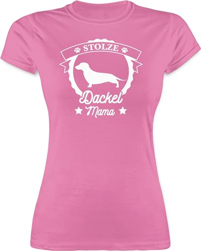 Shirt Damen - Geschenk für Hundebesitzer - Stolze Dackel Mama - M - Rosa - sprüche Hund Tshirt Hunde Liebhaber hundemotiv hundesprüche Hundefreunde hundesprueche hundefan tiermotiv tiermotive von Shirtracer