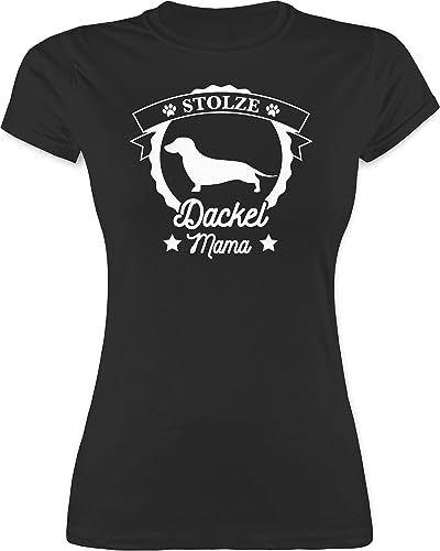 Shirt Damen - Geschenk für Hundebesitzer - Stolze Dackel Mama - M - Schwarz - sprüche Tshirt Hund hundesprüche, t Shirts Hunde hundemotiv Spruch Frauen t-Shirts Menschen Hundeliebhaber t-Shirt von Shirtracer