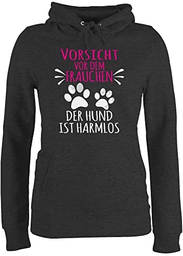 Pullover Damen Hoodie Frauen - Geschenk für Hundebesitzer - Vorsicht vor dem Frauchen - Pfotenabdrücke - weiß - L - Anthrazit meliert - Hoddies/pullies Hundefreund Kapuzenpullover hundespruechen von Shirtracer