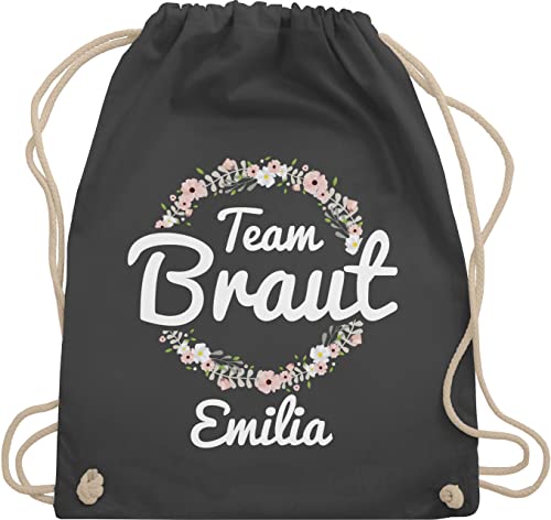 Turnbeutel Rucksack personalisiert - JGA Junggesellenabschied - Team Braut Blumenkranz Crew Bride Tribe - Unisize - Dunkelgrau - beutel junggesellinnenabschied mit kordelzug baumwolle von Shirtracer