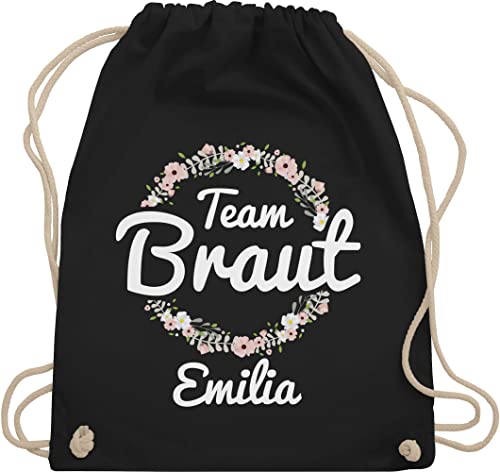 Turnbeutel Rucksack personalisiert - JGA Junggesellenabschied - Team Braut Blumenkranz Crew Bride Tribe - Unisize - Schwarz - beutel junggesellinnenabschied mit kordelzug baumwolle von Shirtracer