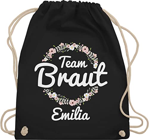 Turnbeutel Rucksack personalisiert - JGA Junggesellenabschied - Team Braut Blumenkranz Crew Bride Tribe - Unisize - Schwarz - beutel junggesellinnenabschied polter rucksäcke jungesellenabschied von Shirtracer
