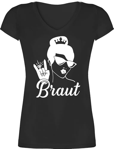 T-Shirt Damen V Ausschnitt - Braut mit Ring I JGA Geschenk Junggesellinnenabschied I Junggesellenabschied Frauen I - XL - Schwarz - Shirt Silhouette jungesellinnenabschied Frau Outfit von Shirtracer