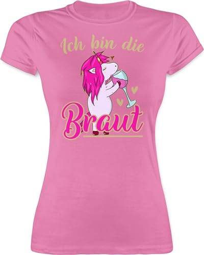 Shirt Damen - JGA Junggesellenabschied Frauen - Ich Bin die Braut - Einhorn Gold/Fuchsia - S - Rosa - junggesellinnenabschied Outfit jungesselnabschied t-Shirt Tshirt von Shirtracer