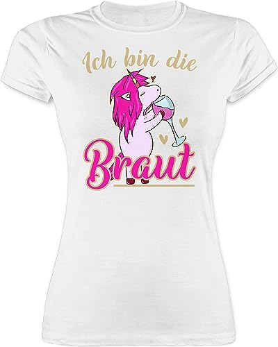 Shirt Damen - JGA Junggesellenabschied Frauen - Ich Bin die Braut - Einhorn Gold/Fuchsia - S - Weiß - junggesellinnenabschied Tshirt jungesellinnenabschied Shirts von Shirtracer