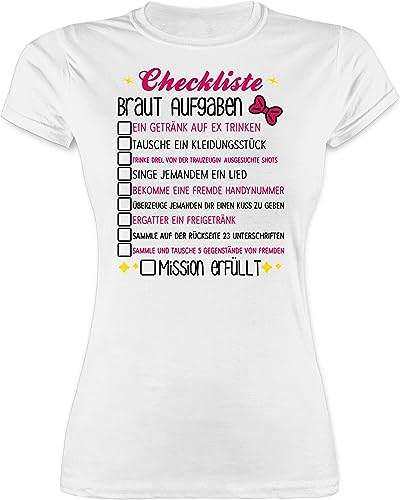 Shirt Damen - Junggesellenabschied Frauen - JGA Braut Aufgaben Checkliste Aufgaben Aufgabenliste - S - Weiß - Tshirt Bride t-Shirts junggesellinnenabschied Bachelorette Party für die Shirts von Shirtracer