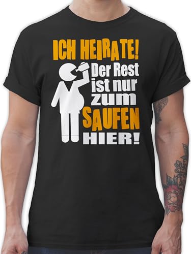T-Shirt Herren - JGA Junggesellenabschied Männer - Ich heirate! Der Rest ist nur zum Saufen Hier! Figur mit Flasche - XL - Schwarz - Tshirt Shirt polter jungesellenabschied Sauf Shirts von Shirtracer