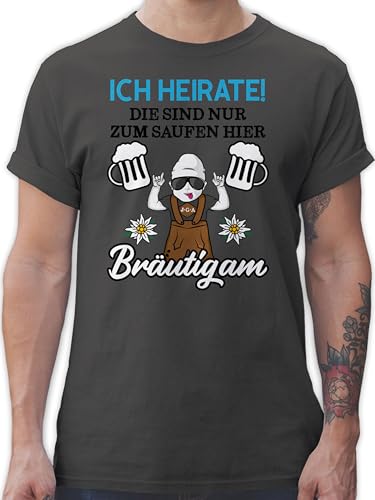 T-Shirt Herren - JGA Junggesellenabschied Männer - Ich heirate die sind nur zum Saufen Hier - Bräutigam - Schwarz/Blau - XL - Dunkelgrau - Tshirt Mann Shirt Outfit Polterabend Logo Gruppe poltern von Shirtracer