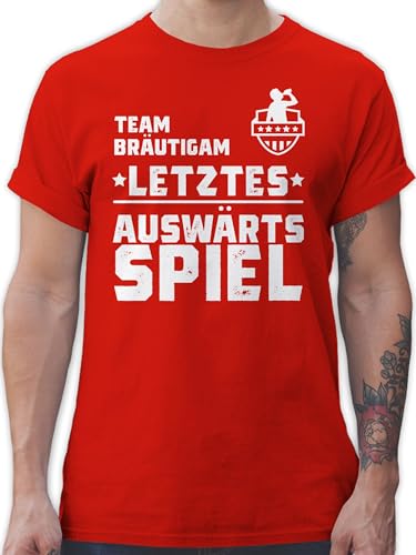 T-Shirt Herren - Team Bräutigam Letztes Auswärtsspiel JGA Auswärtstour I Junggesellenabschied Männer - L - Rot - Tshirt Polterabend fußball Shirt polter jungesellenabschied Groom von Shirtracer