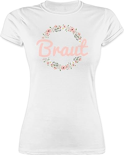 Shirt Damen - JGA Junggesellenabschied Frauen - Braut Motiv Blumenkranz - M - Weiß - Tshirt t junggesellinnen t-Shirt Blumen für junggesellinenabschied Shirts Bride Frau jubggesellinnenabschied von Shirtracer