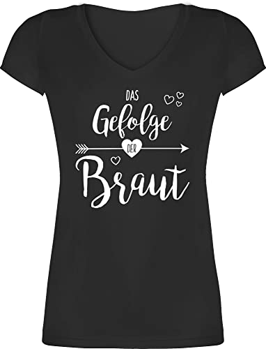 T-Shirt Damen V Ausschnitt - JGA Junggesellenabschied Frauen - Das Gefolge der Braut - XL - Schwarz - jubggesellinnenabschied t Shirt Frau Polterabend Tshirt junggesellinnenabschied von Shirtracer