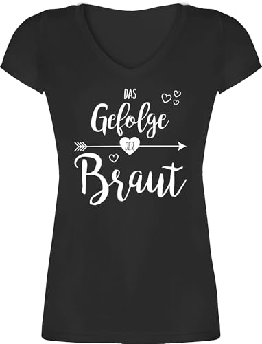 T-Shirt Damen V Ausschnitt - Junggesellenabschied Frauen - Das Gefolge der Braut I Brautgefolge JGA I Braut Gefolge Junggesellinnenabschied - XL - Schwarz - Shirt Polterabend von Shirtracer