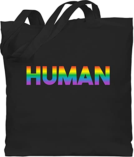 Baumwolltasche - LGBTQ Kleidung Pride Flag - Human - Regenbogen - Schriftzug - Unisize - Schwarz - lgbt flagge beutel csd jutebeutel lesbian tragetasche lqbtq stofftasche gay bag lgbtqia tasche von Shirtracer