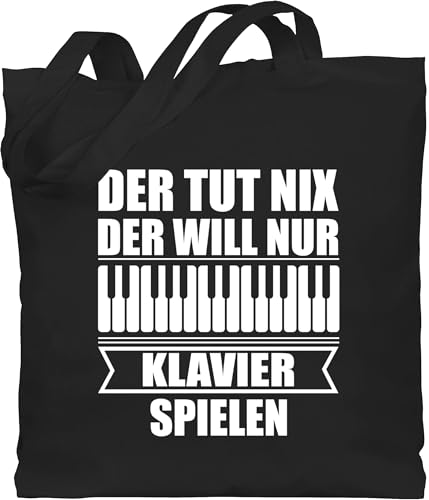 Baumwolltasche - Musik Instrument Zubehör - Der tut nix der will nur Klavier spielen - weiß - Unisize - Schwarz - klaviertasche sprüche piano beutel spruch klavierspielen stoffbeutel jutebeutel von Shirtracer