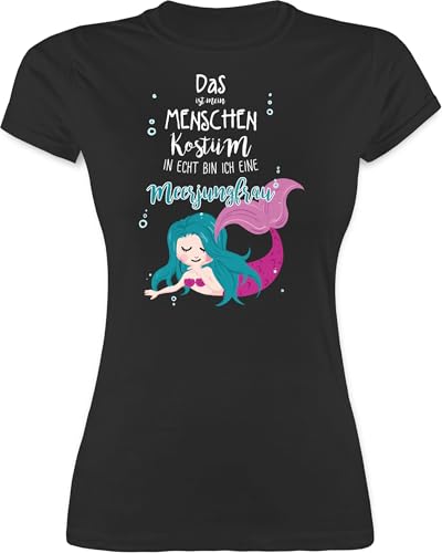 Shirt Damen - Karneval & - Das ist Mein Menschen Kostüm in echt Bin ich eine Meerjungfrau I Mermaid Costume Fasching I - XXL - Schwarz - Faschings Tshirt Karnevals nixe Funshirts für Frauen von Shirtracer