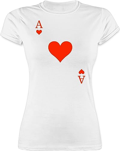 Shirt Damen - & Fasching - Herz Ass Kartenspiel Karneval Kostüm - M - Weiß - Carnevale Funshirt Karnevals Tshirt Fasching- Shirts Frauen fasnacht t-Shirt Jeck Oberteil faschingst-Shirt Verkleidet von Shirtracer