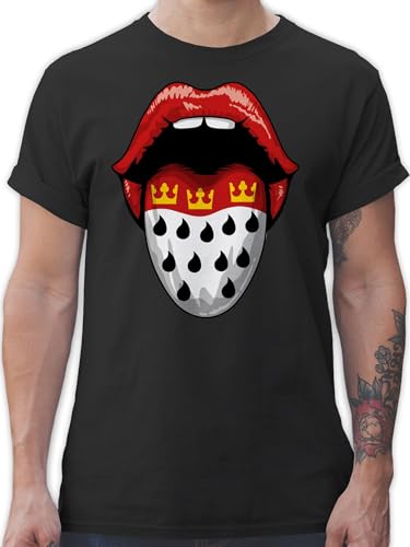 T-Shirt Herren - Karneval & Fasching - Köln Wappen Mund Zunge - 3XL - Schwarz - kölner t Shirts männer Tshirt kaneval rot weiß Fun Shirt Oberteil strassenkarneval Jeck Fun-t-Shirts lustige von Shirtracer