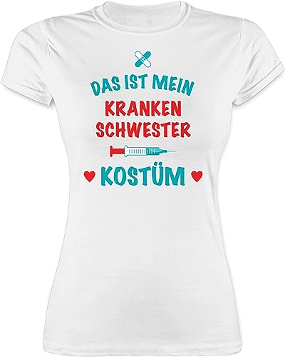 Shirt Damen - Karneval & Fasching - Das ist Mein Krankenschwester Kostüm - L - Weiß - Faschings Tshirt Karnevals t-Shirt Faschings-t-Shirt fassenacht Shirts karnevalsshirts Fastnacht Oberteil von Shirtracer