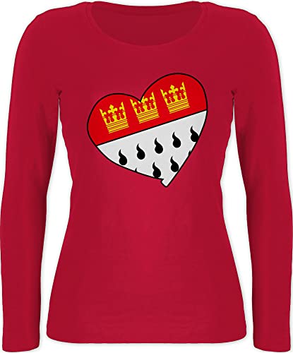 Langarmshirt Damen - Karneval & Fasching - Köln Wappen Herz - M - Rot - Langarm Shirt Faschings Oberteile Karnevals Krone Longsleeve weiß Fastnacht kölle Langarmshirts t Dame köstüme kölln von Shirtracer