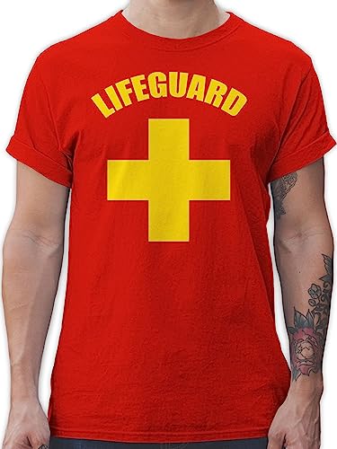 T-Shirt Herren - Karneval & Fasching - Lifeguard I Rettungsschwimmer I Wasserrettung I Baywatch - XXL - Rot - Fun-Shirt Arbeit faschingsshirt Faschings schwimm Shirt Outfit Faschings-t-Shirt von Shirtracer