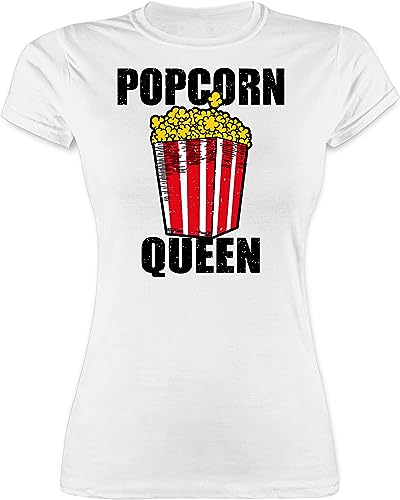 Shirt Damen - Karneval & - Popcorn Queen - Filmliebhaber Popcorn Fasching Kostüm - L - Weiß - faschingsshirt Fasching- Frauen Tshirt fastnachts-t-Shirt Carnevale Funshirt fasnacht t-Shirt von Shirtracer